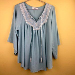 Peach Love Baby Blue Boho Tunic Floral Blouse S